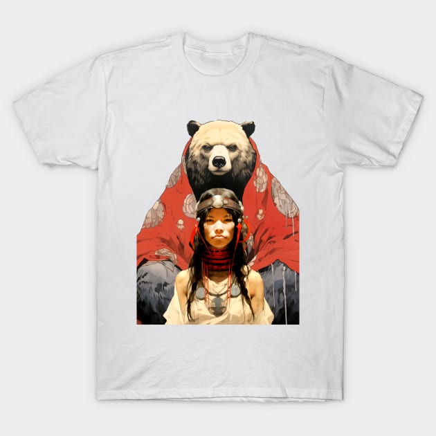 National Native American Heritage Month: "The Bear Mother" or "The Woman Who Married a Bear" T-Shirt by Puff Sumo
